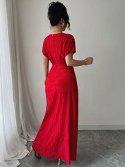 Women's Solid Color Crossing V-Neck Batwing Sleeve Elegant Dress