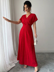 Women's Solid Color Crossing V-Neck Batwing Sleeve Elegant Dress