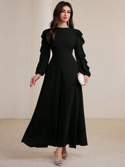 Ruffled Hem Waist Cinching Long Dress
