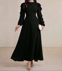 Ruffled Hem Waist Cinching Long Dress