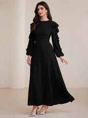 Ruffled Hem Waist Cinching Long Dress