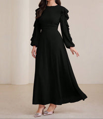 Ruffled Hem Waist Cinching Long Dress