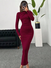Women's Solid Color Long Sleeve Slim Fit Casual Long Dress
