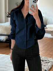Women Solid Color Casual Blouse Shirt
