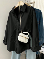 Solid Color Single-Breasted Casual Loose Long Sleeve Shirt