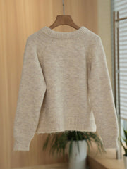 Elegant Lace Bow Knit Cardigan With Heart Buttons