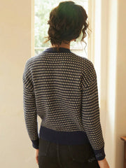 Knit Mix Women's Knitted French Commuter Striped Crew Neck Long Sleeve Contrast Color Casual Loose Sweater