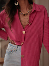 Loose Silhouette Minimalist Commuter Pink Striped Casual Shirt