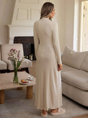 Women's Casual Waist Cinched Solid Color Long Sleeve Dress