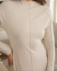 Women's Casual Waist Cinched Solid Color Long Sleeve Dress