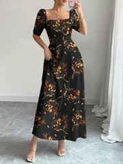 Retro Elegant Ditsy Floral Loose Casual Long Sleeve Dress
