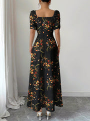 Retro Elegant Ditsy Floral Loose Casual Long Sleeve Dress