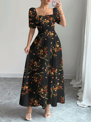 Retro Elegant Ditsy Floral Loose Casual Long Sleeve Dress