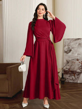 Women Elegant Solid Color Bell Sleeve Arabic Dress