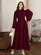 Elegant Solid Color Bell Sleeve Arabic Dress
