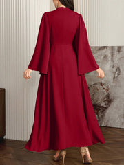 Women Elegant Solid Color Bell Sleeve Arabic Dress