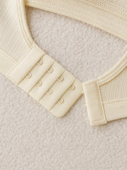 Comfortable Off-White Casual Stripe Wireless Soft Cup Solid Bralette
