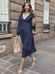 Fall Dress Polka Dot DressFrench Women's Polka Dot Dress With Lace Stitching Waist Design, Slimming Waist