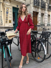 Women's French Style Floral Lace Patchwork Polka Dot Dress