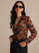 Poéselle Leaf Print Button Front Shirt