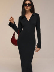 Women's Solid Color Long Sleeve Maxi Sweater Dress