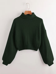 Solid High Neck Lantern Sleeve Sweater
