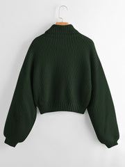 Solid High Neck Lantern Sleeve Sweater