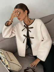 Women's Tie-Up Contrast Trim Bow Jacket