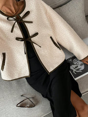Women's Tie-Up Contrast Trim Bow Jacket