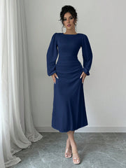 Raffinéa Elegant Solid Color Puff Sleeve Fishtail Dress