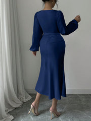 Raffinéa Elegant Solid Color Puff Sleeve Fishtail Dress