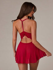 2pcs Set Sexy Lace & Mesh Backless A-Line Dress