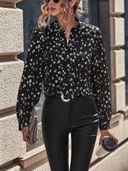Allover Print Notch Neck Blouse, Long Sleeve Tops