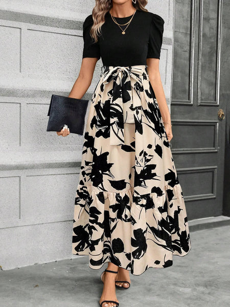 SHEIN Clasi Women s Summer Apricot AB Colorblock Floral Printed Dress WearWest