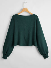 Ribbed Long Sleeve Semi-Cropped Green T-Shirt