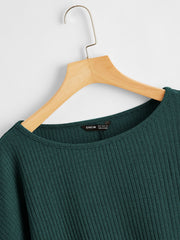 Ribbed Long Sleeve Semi-Cropped Green T-Shirt