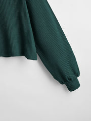 Ribbed Long Sleeve Semi-Cropped Green T-Shirt