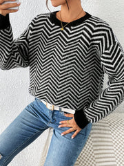 Round Neck Wave Texture Knitted Sweater
