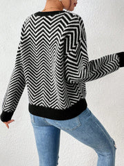 Round Neck Wave Texture Knitted Sweater