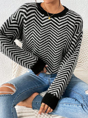 Round Neck Wave Texture Knitted Sweater