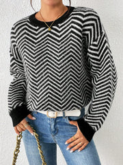 Round Neck Wave Texture Knitted Sweater