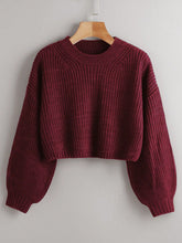 Solid Drop Shoulder Crop Sweater