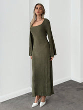 Square Neck Trumpet Sleeve Lettuce Trim Bodycon Dress