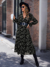 Allover Print Flounce Sleeve Ruffle Hem Dress Without Belt