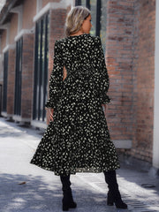 Allover Print Flounce Sleeve Ruffle Hem Dress Without Belt