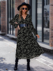 Allover Print Flounce Sleeve Ruffle Hem Dress Without Belt