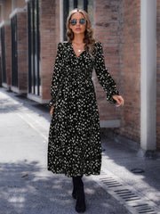 Allover Print Flounce Sleeve Ruffle Hem Dress Without Belt