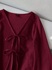 Casual Solid Color Tie Flare Sleeve Top