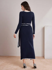 Women's Contrast Trim Wrap Hem Sweater Dress