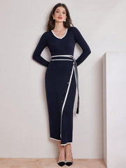 Women's Contrast Trim Wrap Hem Sweater Dress